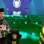 Presiden Jokowi menyampaikan sambutannya pada peresmian Pembukaan Rakornas dan MDP Partai Bulan Bintang Tahun 2023 di eL-Royal Hotel, Kelapa Gading, Jakarta, Rabu, (11/1/2023).