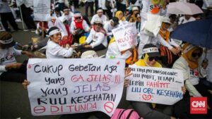 Ribuan Nakes melakukan demo (Foto: CNN Indonesia/Adi Ibrahim)